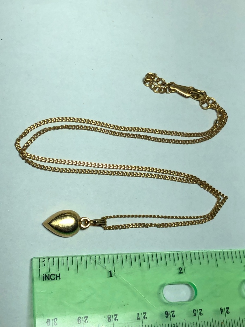 Vintage blue drop crystal pendant necklace gold tone 20”